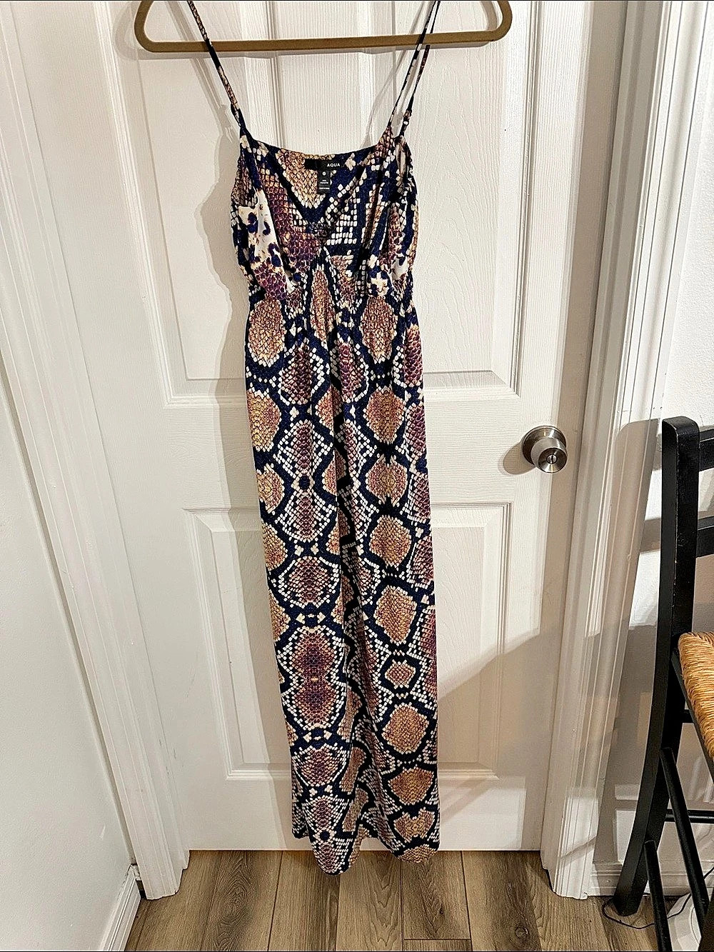 Aqua Snake Print Blue, Beige, Brown, Black Maxi Dress Size Medium Like New